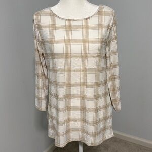 Emily Daniel’s Plaid Women's Tunic Top in Cream and Tan SZS